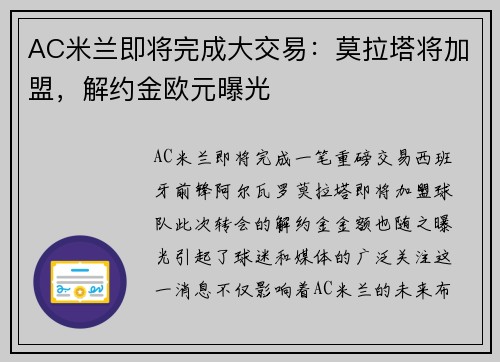 AC米兰即将完成大交易：莫拉塔将加盟，解约金欧元曝光